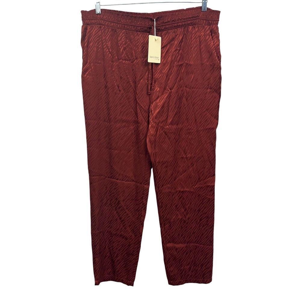 See U Soon Womens Pants Relaxed Tapered Leg Elastic Drawstring Waist Brick Sz 6*